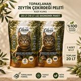 Topaklanan Zeytin Çekirdeği Pelet Kedi Kumu Parfümsüz Tozsuz 20 Lt Hacim (10 Lt x 2 )