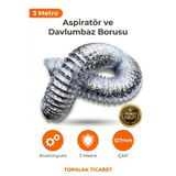 TOPALAKTİCARET Alüminyum Telli Aspiratör Davlumbaz Havalandırma Borusu Tüm Davlumbazlara Uyumlu 127 Mm Çap