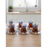 Topkapı 6 Kişilik Çay Seti, French Press Hediyeli, 9 Farklı Osmanlı Desenli Çay Bardağı Takımı (6, TOPKAPI BONCUKLU)