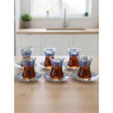 Topkapı 6 Kişilik Çay Seti, French Press Hediyeli, 9 Farklı Osmanlı Desenli Çay Bardağı Takımı (6, TOPKAPI BONCUKLU)