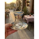 Topkapı 6 Kişilik Çay Seti, French Press Hediyeli, 9 Farklı Osmanlı Desenli Çay Bardağı Takımı (6, TOPKAPI MAVİ GOLD)