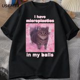 Toplarımda Mikroplastik Var Komik Kedi Meme T-Shirt Erkek Kadın Aptal Aptal Tshirt Goofy Ahh 2895 - Siyah - XL