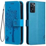 Topme Oppo A57 / Oppo A57s için Deri Kılıf, [Kedi ve Ağaç Desenli Stil Cep Telefonu Çantası] - Mavi