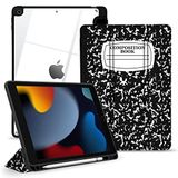 TopPerfekt iPad 9. / 8. / 7. Nesil (2021/2020 / 2019) için ince kılıf 10,2 inç - [Dahili kalem tutacağı] Şeffaf arka kabuklu darbeye dayanıklı kılıf, otomatik uyku uyanma kompozisyon kitabı