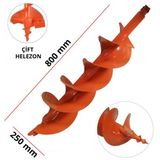 Toprak Burgu Makinası Çap 250 mm Çift Helezon Yedek Delme Burgusu