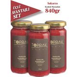 Toprak Doğal Şekersiz Kızılcık Marmelatı 3'lü Set - Şekersiz Kızılcık Marmelatı , Katkısız Koruyucusuz Reçel - 840 gr