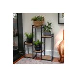 TOPRAK E-TİCARET Garden 6 Raflı Metal Çiçeklik Ahşap Raflı Siyah Metal Saksılık