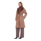 Toprak Peluş Detaylı Kaşe Kaban
