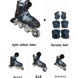 Toprock Store Toprockstore Işıklı Çocuk Pateni Ayarlanılabilir Alıştırma Silikon Tekerli Frenli Metal Gövdeli Paten Dizlik Set 38-41