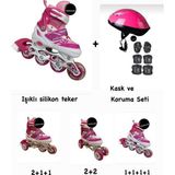 Toprock Store Toprockstore Işıklı Çocuk Pateni Ayarlanılabilir Silikon Tekerli Frenli Metal Gövdeli Paten Ve Kask Dizlik 30-33