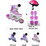 Toprock Store Toprockstore Işıklı Çocuk Pateni Ayarlanılabilir Silikon Tekerli Frenli Metal Gövdeli Paten Ve Kask Dizlik Set 34-37