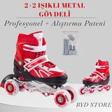 Toprockstore 2 2 Işıklı Metal Gövdeli Profesyonel Ve Alıştırma Kırmızı Kız Erkek Çocuk Pateni 34-37