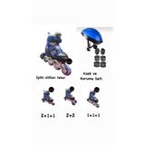 TOPROCKSTORE Işıklı Çocuk Pateni, Ayarlanabilir Silikon Tekerli, Frenli Metal Gövde, Kask Dizlik Set, Mavi, 38-41 Beden