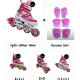 Toprockstore Işıklı Çocuk Pateni Ayarlanılabilir Alıştırma Silikon Tekerli Frenli Metal Gövdeli Paten Dizlik Set 34-37