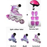 Toprockstore Işıklı Çocuk Pateni Ayarlanılabilir Silikon Tekerli Frenli Metal Gövdeli Paten Ve Kask Dizlik Set 30-33