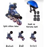 Toprockstore Işıklı Çocuk Pateni Ayarlanılabilir Silikon Tekerli Frenli Metal Gövdeli Paten Ve Kask Dizlik Set 34-37