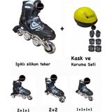 Toprockstore Işıklı Çocuk Pateni Ayarlanılabilir Silikon Tekerli Frenli Metal Gövdeli Paten Ve Kask Dizlik Set 38-41