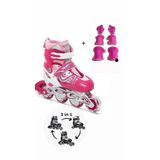 TOPROCKSTORE Işıklı Çocuk Pateni, Silikon Ayarlanabilir Teker, Metal Gövde, Koruma Seti, Pembe, 34-37 Beden