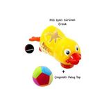 TOPROCKSTORE Pilli Işıklı Sürünen Ördek ve Çıngıraklı Top Seti, 19 cm