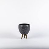 TOPSAN Tamago Ahşap Ayaklı Beyaz Granit Desenli Antrasit Saksı (Antrasit)
