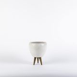 TOPSAN Tamago Ahşap Ayaklı Kahverengi Granit Desenli Beyaz Kaktüs ve Sukulentlik Saksı (Bronz)