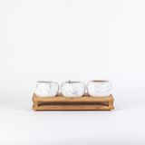 TOPSAN Yayık Ahşap Yüksek Standlı Siyah Mermer Desenli Beyaz Kaktüs ve Sukulentlik 3'lü Saksı (Beyaz-Siyah)
