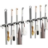 TOPSKINOY 2 Paket Süpürge Tutacağı Duvara Montaj, Paslanmaz Çelik Paspas Askısı Duvara Monte Alet Rafları Garaj Çamaşır Odası Düzenleme ve Depolama için Ağır Hizmet Kancaları, Siyah (5 Raf ve 4 Kanca)