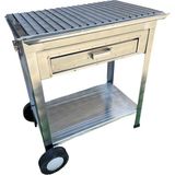 Topsöken Paslanmaz Kömürlü Mangal Çekmeceli 35 x 60 cm Tekerlekli Barbekü - STANDART