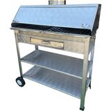 Topsöken Paslanmaz Kömürlü Mangal Çekmeceli 40 x 90 cm Bacalı Tekerlekli Barbekü - STANDART
