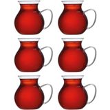 Toptan 6Lı Çay Bardağı Keyfi Ala Cam Kulplu Çay Bardak, Borosilikat Ateşe Temas Edebilen Balon Çay Kupası Bardak