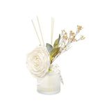 Toptan Budur 200 ml Buzlu Cam Şişe, Beyaz Gül Dekorlu White Jasmine Oda Kokusu - standart