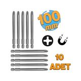 Toptan Budur Mıknatıslı Yıldız Ph2 Bits Uç 100 mm 10'lu Set Kutulu Manyetik 1/4 Matkap Ucu 10 cm Uzunluk - standart
