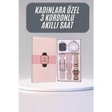 Toptan Bulurum Akıllı Saat 3 Kordonlu Ve Aksesuarlı Bayanlar Için Şık Rose renk