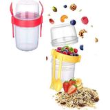 Toptan Bulurum Çift Hazneli - Çatal Kaşıklı Portatif Müsli -Atıştırmalık Kabı 500 ml
