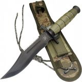 Toptan Bulurum Halmak 0698 Haki Komando Bıçağı 30 cm - Testere Detaylı, Oluklu, Kılıflı