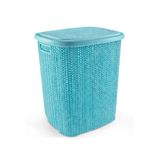 Toptan Bulurum Kirli Çamaşır Sepeti Kapaklı 65 Lt Örgü Desenli Plastik Çamaşır Sepeti Banyo Sepeti Turkuaz