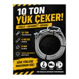 Toptancı Amca 4 Metre 8 mm Çelik Çekme Halatı – 10 Ton Kapasiteli Kilitli Karabinalı Çelik Halat