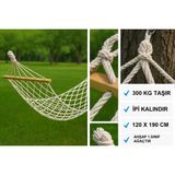 Toptancı Amca Çift Kişilik Pamuklu Hamak | El Örgüsü Bağlama Ipli 120X190 cm | 300 kg Taşıma Kapasiteli Bahçe Balkon Kamp Salıncağı - 120 x 190 cm
