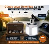 Toptancı Amca Kamp & Acil Durum Seti Güneş Enerjili Retro Radyo + 1000 Lümen Solar LED Kamp Lambası USB Şarjlı 2'li Set