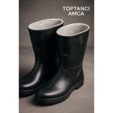 Toptancı Amca Kaymaz Taban Lastik Çizme Siyah Kısa Tip Çizme İçi Yünlü Çizme Isıyı tutar