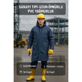 Toptancı Amca Pvc Kalın Yağmurluk Kapüşonlu 0.32 Mikron Kalınlık Fermuarlı Çıtçıtlı Su Geçirmez Iş Tipi Yağmurluk - 2XL - Lacivert