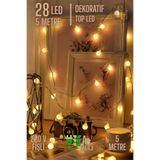 Toptanhane Boncuk Top Led Işık Fişli 8 Fonksiyonlu 5 Metre 28 Top Eklenebilir Yılbaşı Doğum Günü Ağaç Süsü New
