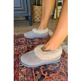 Topukla 50 50 Footwear Gri Süet Hakiki Kürk Süet Kadın Panduf