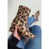 Topuklu Yandan Fermuarlı Streç Bot Cilt Leopar Topuk Boyu 5,5 Cm