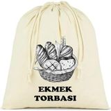 Torbası, Pamuk Bez Torba, 40X40 Cm, Baskılı Ekmek Desenli, Krem Rengi