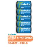 Torbeks 5 RULO - 50 ADET 120 lt Konteyner Boy Endüstriyel Çöp Poşeti - 90x125 Çöp Torbası - Ekstra Kaliteli