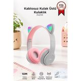 Torima Bluetooth Kulaklık Kulak Üstü Kedi Figürlü Kablosuz Kulaklık P47M Gri