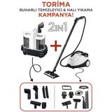 Torima Buharlı Temizleyici Halı ve Koltuk Yıkama Cam Zemin Mutfak Temizleme Buhar Makinesi V22B+CB08C - Beyaz