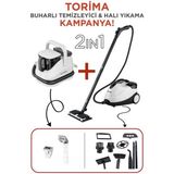 Torima Buharlı Temizleyici Halı ve Koltuk Yıkama Cam Zemin Mutfak Temizlme Buhar Makinesi JJB747+CB08C - Beyaz