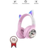 Torima Hd11 Pembe Sevimli Kedi Karükatür Kulak Led Işıklı 5.3 Bluetooth Kulak Üstü Kulaklık